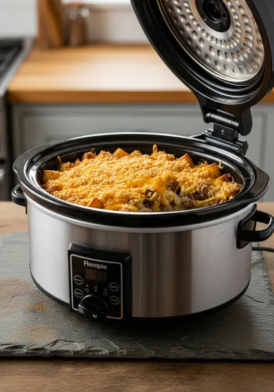 Slow Cooker Steak and Cheddar Potato Casserole