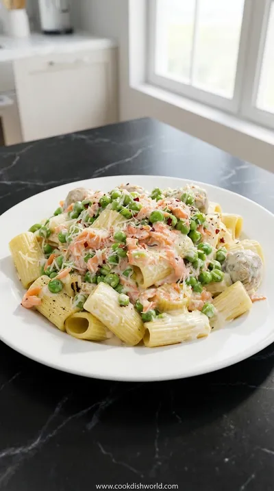 Smoked Salmon Pasta With Cream Sauce & Peas