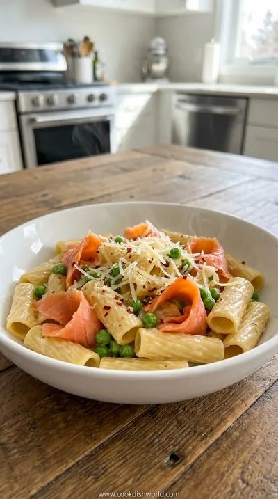Smoked Salmon Pasta With Cream Sauce and Peas