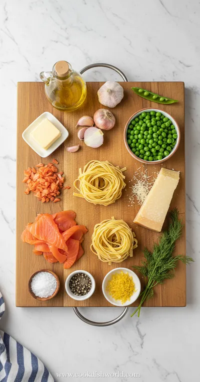 Smoked Salmon Pasta With Cream Sauce & Peas - cooking process