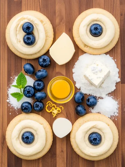 Soft Blueberry Cheesecake Cookies With Fresh Berries - ingredients preparation