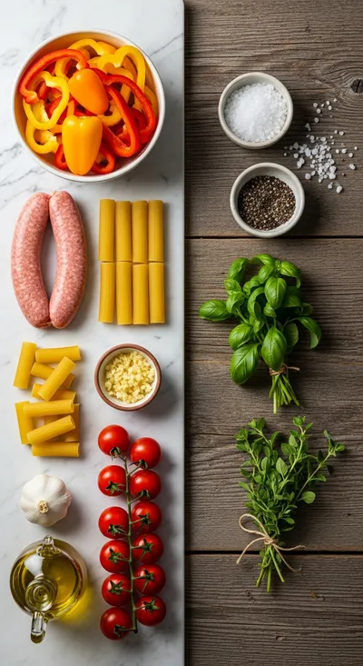 Sweet Pepper & Chicken Sausage Pasta - cooking process