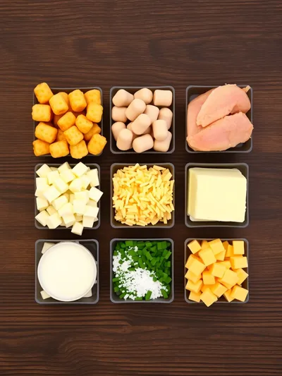 Tater Tot Breakfast Casserole with Plain Chicken - ingredients preparation