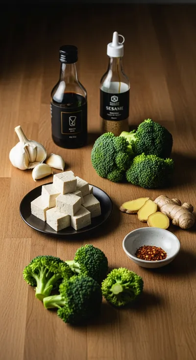 Tofu and Broccoli Stir Fry - ingredients preparation