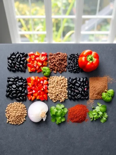 Vegan Black Bean & Lentil Chili - ingredients preparation