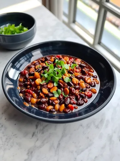 Vegan Black Bean & Lentil Chili - ready to serve