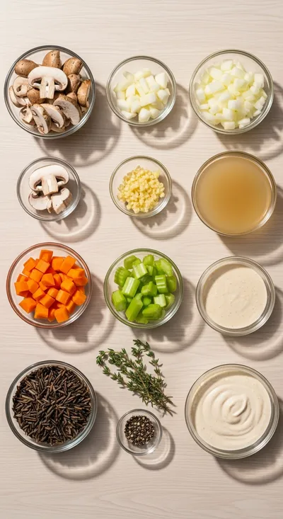 Vegan Mushroom Soup With Wild Rice - cooking process